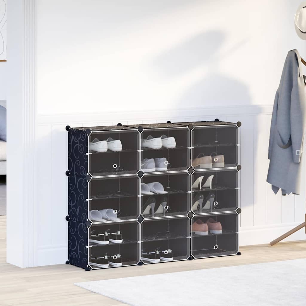 Mangloder Regalsystem mit 9 Würfeln und Türen Schwarz aus Polypropylen, 124,5 x 31,5 x 93 cm, platzsparend, stapelbar, geschlossener Stauraum für Flur, Diele, Schlafzimmer, Schuhregal und Aufbewahrung