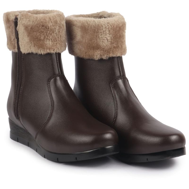 Image of FAUSTO Women High Top Side Zipper Platform Wedge Heel Formal Furr Boot | Winter High Ankle Slip On Boots