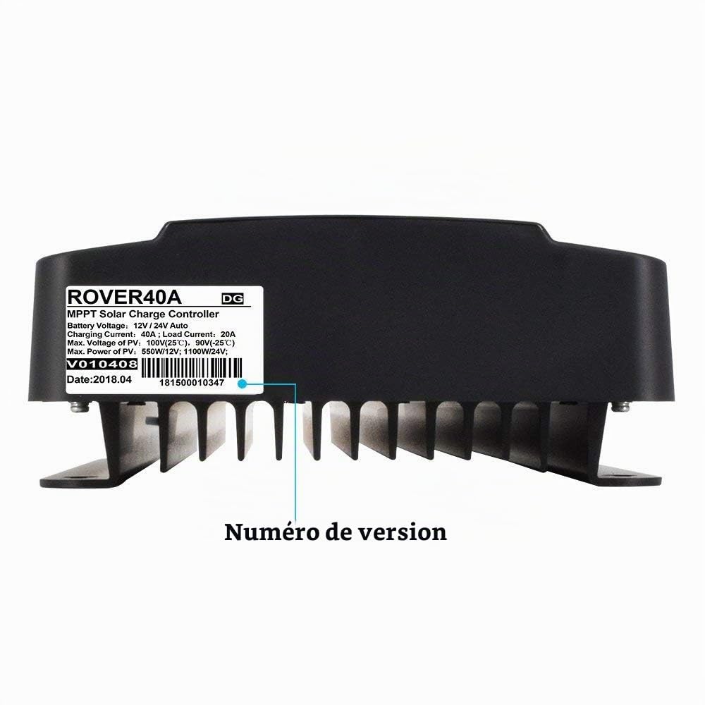 Renogy Régulateur de charge solaire MPPT 40 A 12/24 V Bluetooth avec écran LCD pour batteries AGM, gel et lithium