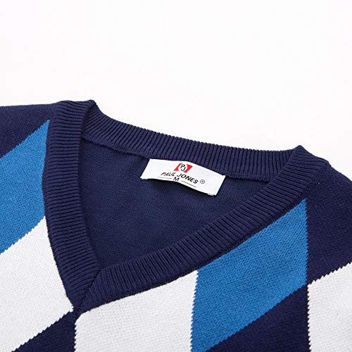PJ PAUL JONES Mens Casual Argyle Sweater Vest V-Neck Sleeveless Pullover Knitwear Vests4