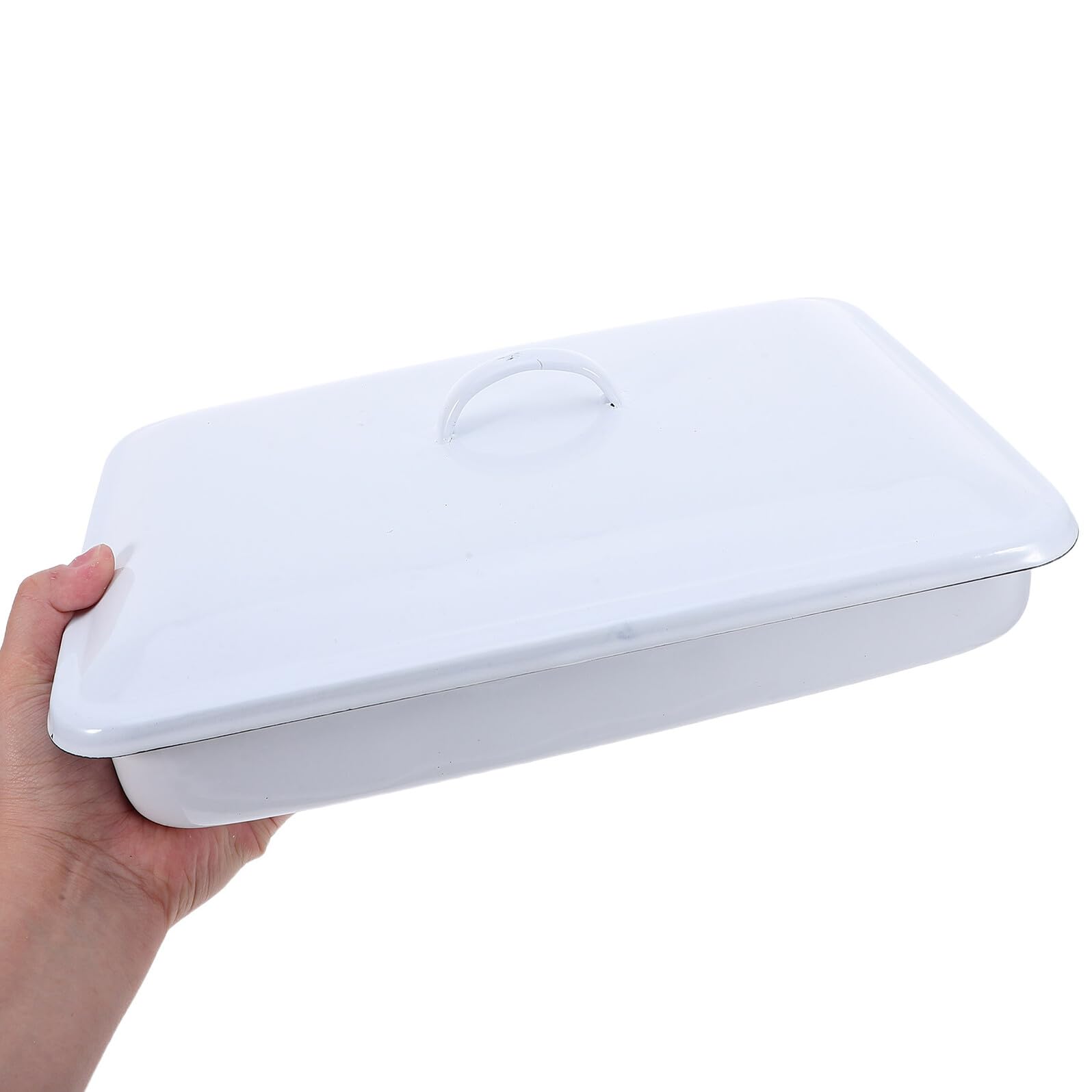 Bandeja de Laboratorio de Esmalte Rectangular con Tapa 30x20x5 Cm | Blanco, Estilo Retro Artístico, para Equipos de Laboratorio y Material Médico