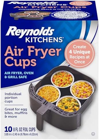 Reynolds Kitchens Air Fryer Cups, Easily Cook Individual Air Fryer Food and Non-Traditional Foods, Great for Meal Prepping and Picky Eaters, Oven-Safe and Grill-Safe, 10 Pack, 8 fl oz.