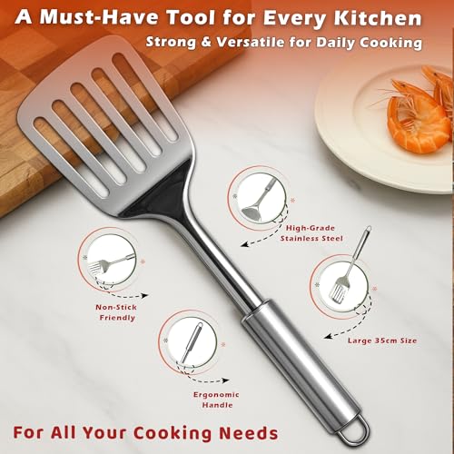 Stainless Steel Spatula Slotted Turner, Strong and Durable Spatula Cooking Turner, Slotted Turner, Multiuse Kitchen Tool, Cooking Spoon (Stainless Steel) - Image 4