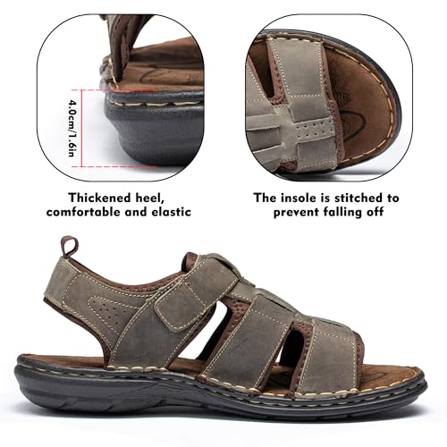 Image of ArcBrothers Men's Premium Leather Sandals - Classic Roman Style Open Toe Sandals - Cushioned Heel, Non-Slip & Sturdy Support