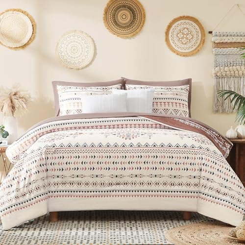 Geniospin Full Comforter Set - 7 Pieces Bed in a Bag, Comfortable Western Bedding Sets for All Seasons, Lightweight Soft Boho Comforter Bed Set with Sheets, Pillowcases & Shams