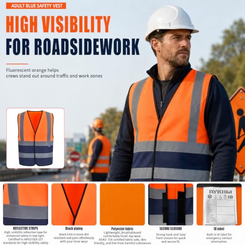 Image of AYKRM 12 colour High visibility viz vest hi vis viz reflective work construction safety vest (XS-8XL)