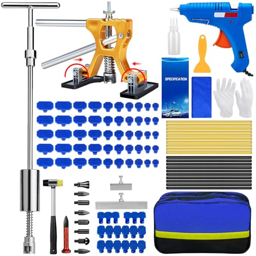 ZEUSFIRE Dent Puller Kit, Paintless Dent Removal Tools for Dent Repair, Car Dent Remover with Slide Hammer 2 in 1 T-bar, Golden Lifter, Dent Puller Tool for Car Auto Body SUV Damage, DIY Repair