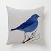 SLS Cotton Linen Decorative Throw Pillow Case Cushion Cover Blue Bird 18 "X18 " (7)