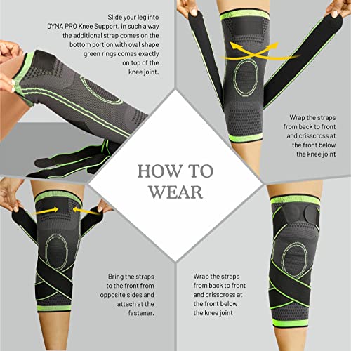 Image of Dyna Pro Knee Cap | Compression Knee Support | Adjustable Strap For Custom Fit | Injury Prevention, Recovery, Pain Relief, Gym, Crossfit, Meniscus Tear, ACL /PCL, Arthritis | Suitable Men Women | SMALL (1 No) | Green