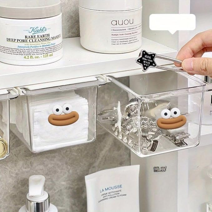 ACROWN Plastic Mini Drawer Storage Box - Transparent Cartoon Bathroom Cabinet with Drawer Shelf