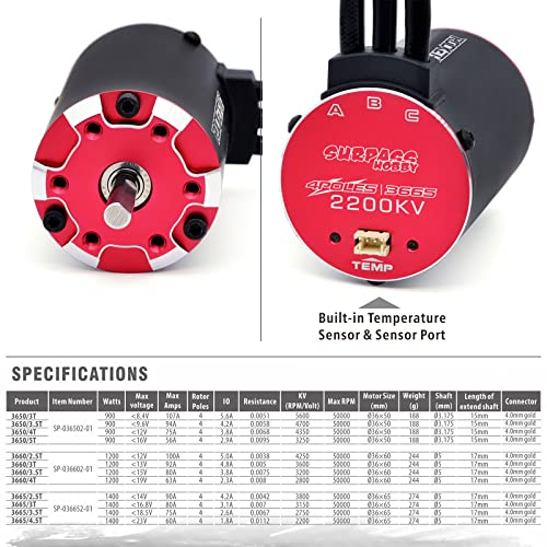 Motor supersónico 3665 con sensor de temperatura para coche 1/10 RC 6