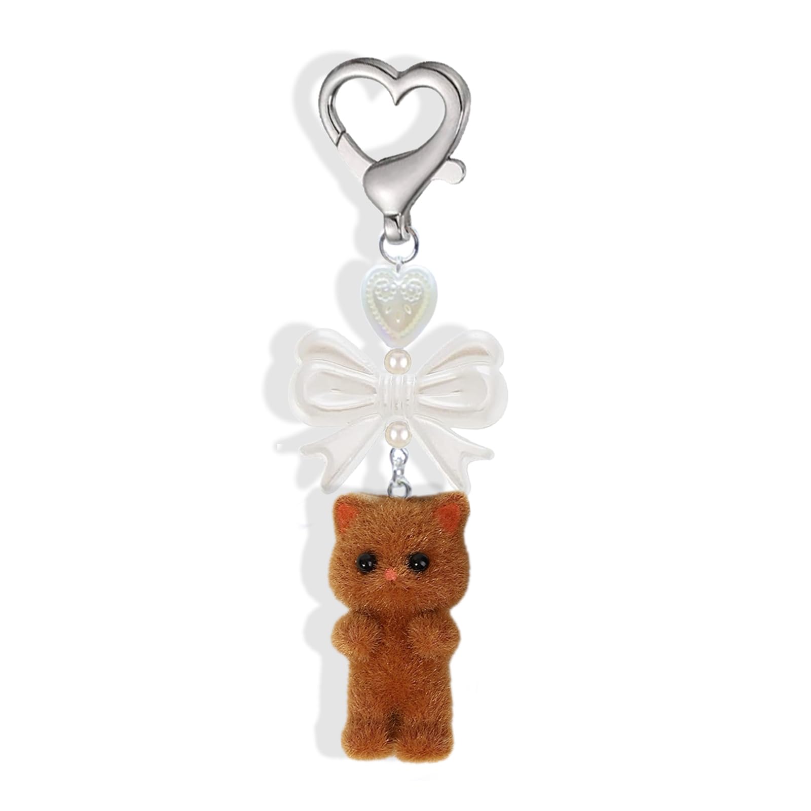 Agromusk Cute Kitty Keychain, Fuzzy Cat Decor Gifts, Y2K Heart Bow Pendent Women Girls Kawaii Cat Bag Charm