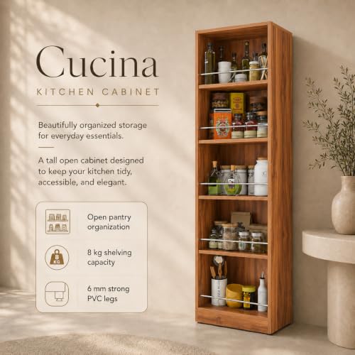 Image of Studio Kook Cucina Tall Kitchen Cabinet with Guard Rails (Amber Walnut)