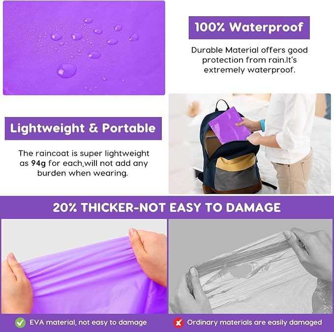 Image of BFONS 2-3 Pack Rain Ponchos for Kids, Reusable Raincoats for Boys Girls with Hood and Sleeves, Waterproof Rain Jackets