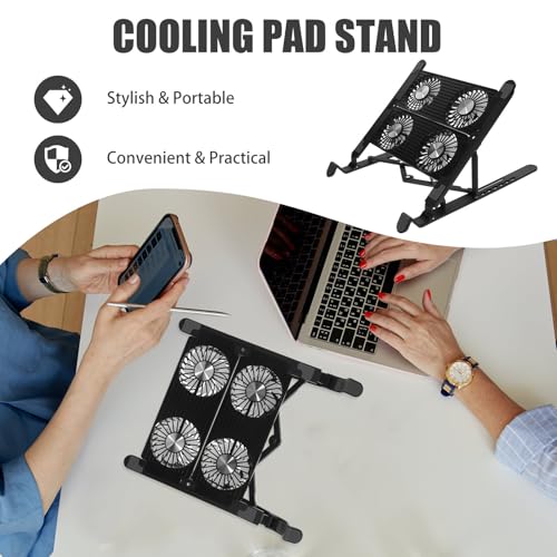 Support pour ordinateur portable en plastique noir doté d'un ventilateur de refroidissement