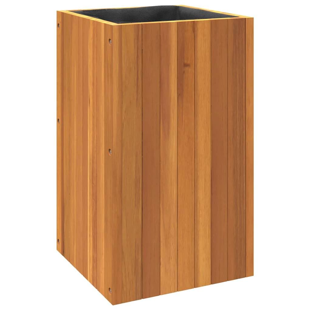 Fioriera da Giardino 35x35x60cm in Legno Massello di Acacia | Vaso alto in acacia con sacco in tessuto non tessuto per piante e fiori, adatto per soggiorno, balcone e ufficio.