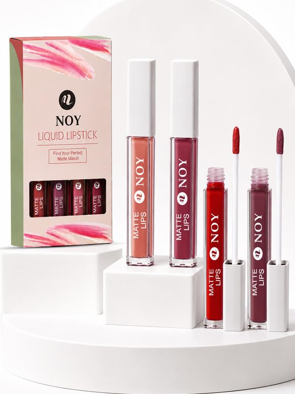 Image of Noy Lipsticks For Dark Skin Tone Smooth Matte Texture for a Comfortable Wear - Creamy Nude, Mauve Nude, Red Magenta, Dark Maroon Shades Pack of 4