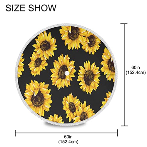 xigua Beautiful Sunflower Flowers Floral Black Round Tablecloth 60In,Waterproof Patio Table Cloths with Umbrella Hole and Zipper,Table Covers for Indoor & Outdoor Backyard/BBQ/Picnic - Image 3