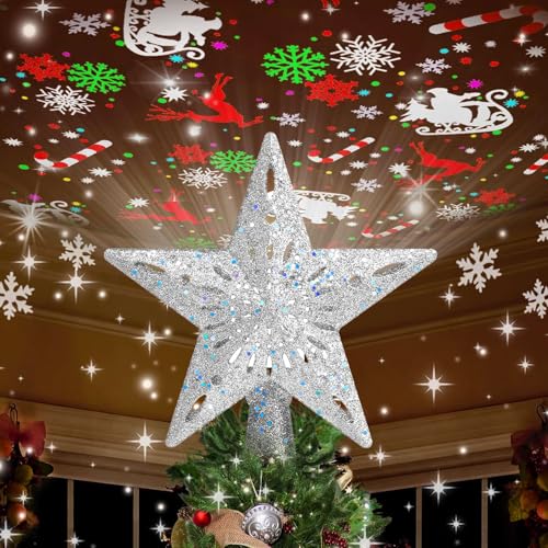 Kesfitt Christmas Tree Topper Sliver Lighted with 6...
