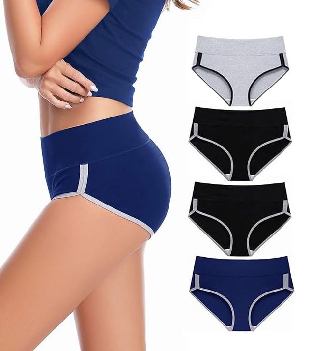 DIVING DEEP Cotton Underwear for Women, Hipster Briefs Panties for Women, Womens High Waist Cotton Underwear, Women's Panties - (Pack of 4)