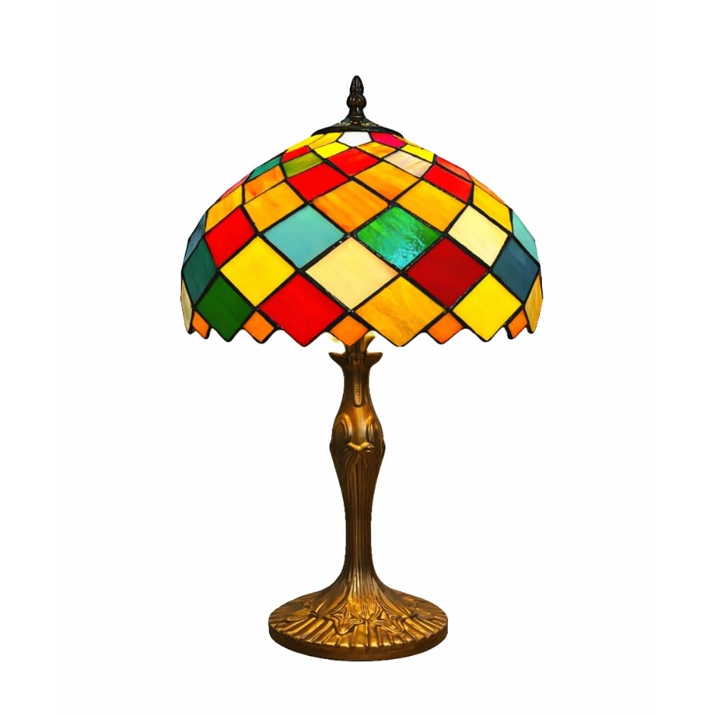 Loxton Lighting Tiffany Style Table Lamp, 49cm Height, Multicoloured Stained Glass Shade, Antique Bronze Base
