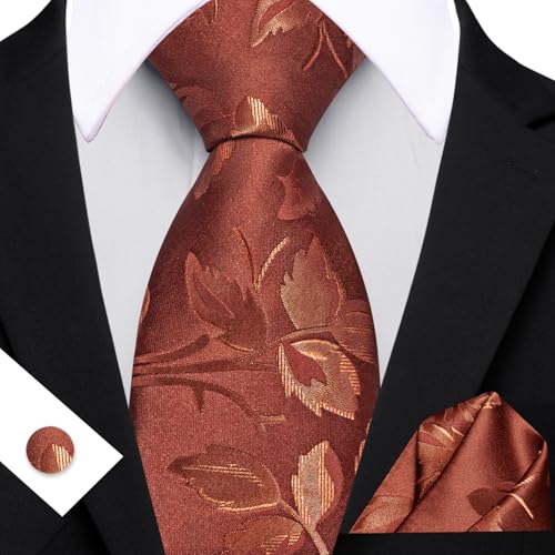Image of Barry.Wang Flower Ties for Men Handkerchief Cufflinks Set Wedding Necktie Set Party