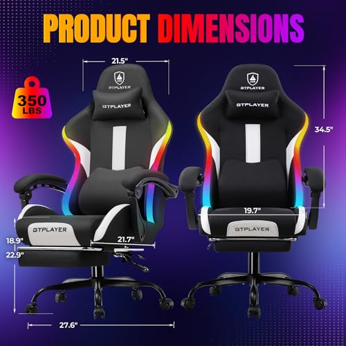 Image of GTPLAYER RGB Gaming Chair with Footrest, LED Lights, Ergonomic Computer Chair with Linkage Armrest, Breathable Fabric for Home Office Desk - Video Game Chairs for Adults, Dim RGB