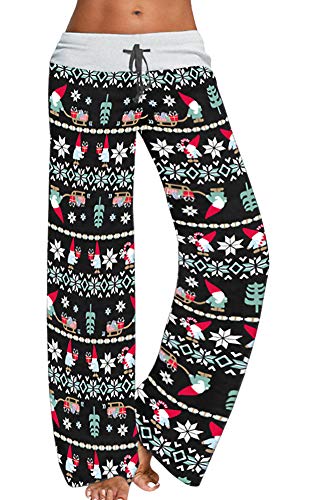 Image of AMiERY Women's Comfy Casual Pajama Pants Floral Print Drawstring Palazzo Lounge Pants Wide Leg