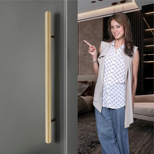 Image of LAPO Pull Handle for Main Door and Office, 36 Inch Stainless Steel Bar for Home & Hotel Entrance, Fits with 30-100mm Door, Well-Suited for Wooden & Glass Door, Gold Finish, 3 Year Warranty