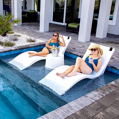 Floating Luxuries Kai Shelf Lounger, In-Pool, Use In Pools With Shelves Up To 9 Inches Deep, Built-In Drink And Phone Holders, Set Of 2 In-Pool Chaise Lounge Chairs, Arctic White #TOP1