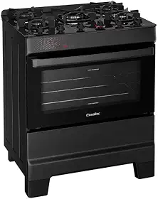 Fogão Esmaltec Ideal Top Glass 5 Bocas T5vap 5126 Acendimento Automático Preto Bivolt