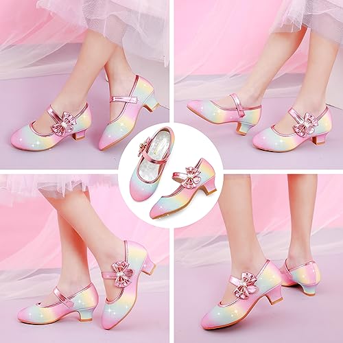 Dufannie Rainbow Shoes For Girls Flower Girl Shoes Toddler Dress Shoes Kids High Heels Elsa Shoes Girls Flats Unicorn Shoes Wedding Party(3303Shimmerrainbow 13) #TOP7