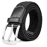 Woodland Leathers Elastic Braided Belt, Unisex Men Women Casual Stretch Woven Belt (Black, Medium-Large)