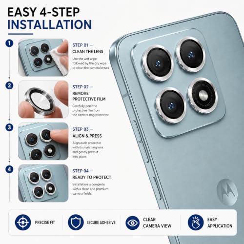Image of ArmourPro Camera Rings Tempered Glass for Motorola Edge 70 Pro Plus, Tough HD Individual Aluminum Alloy Rings 9H Camera Cover, Scratch-Resistant,Camera Lens Protection| Silver, 1 Pack