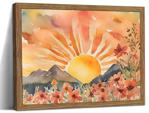Framed Sunset Boho Wall Art for Living Room - Modern