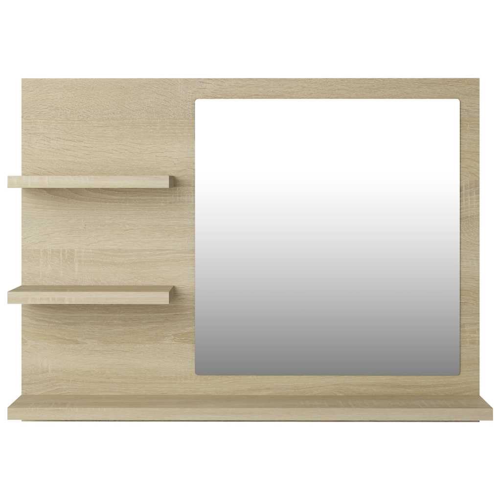 Lustro łazienkowe Sonoma dąb z drewna i akrylu, 60 x 10,5 x 45 cm, wiszące z 3 półkami na umywalkę, łazienkę, umywalkę i toaletę dla gości z miejscem do przechowywania