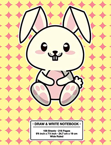 Draw and Write Notebook: Back to School Cute Bunny Rabbit Kawaii Style Wide Rule Story Telling Book