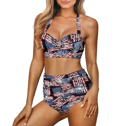 YEXIATODO 2 Piece Swimsuit for Women American FlagTankini Bathing Suits Two Piece Swimsuit Swim Shirt Bathing Suit with Short Bottom for Mom,Wife,Girlfriend M