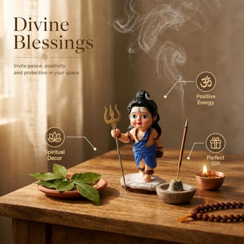 Image of HindCraft Bal Shiva Idol for Home Decor | Mahadev Murti, Shiv Ji Statue with Trishul for Puja Room, Temple Decoration, Spiritual Gift & Mahashivratri Decor