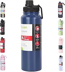 Garrafa de Água Térmica Inox 800ml Esportiva com Alça Parede Dupla Isolada a Vácuo Antivazamento Garrafinha Academia Fitness Corrida Esportes Escritório – Premium (Azul)