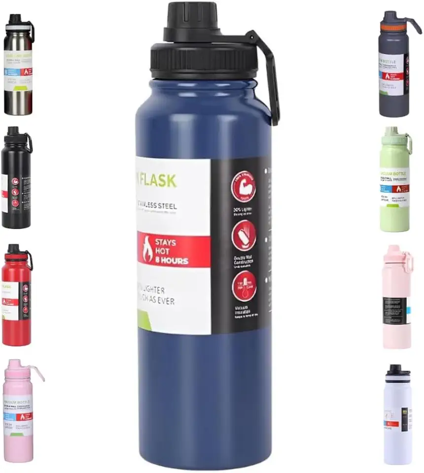 Garrafa de Água Térmica Inox 800ml Esportiva com Alça Parede Dupla Isolada a Vácuo Antivazamento Garrafinha Academia Fitness Corrida Esportes Escritório – Premium (Azul)