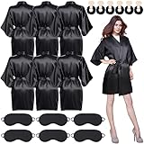 Xtinmee 6 Pcs Women's Satin Robe Bride Bridesmaid Short Kimono Robes with Scrunchies Patch Bulk Wedding Party Spa Sleepwear(Medium)