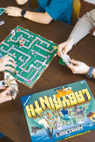 Image of Ravensburger Minecraft Labyrinth - A Strategic Maze Challenge Featuring Steve, Alex, Creepers, Spiders,Llamas, and More - Fun Family Game for 2-4 Players - Ages 7 and Up