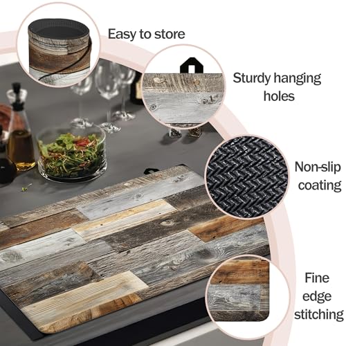 Image of Multi-Design Silicone Stove Cover for Glass /Electric Stoves - 3-in-1 Heat-Resistant Protector Mat, Non-Slip Drying Rack (Rustic Wood Grain Pattern, 28 inch L x 20 inch W)