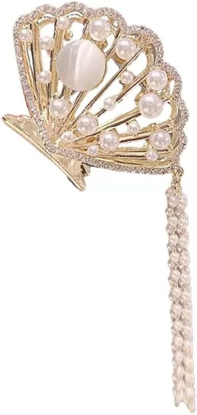 フリンジクリップ パールシェル ヘアクリップ 女の子 後頭部 キャッツアイ ストーンクリップ