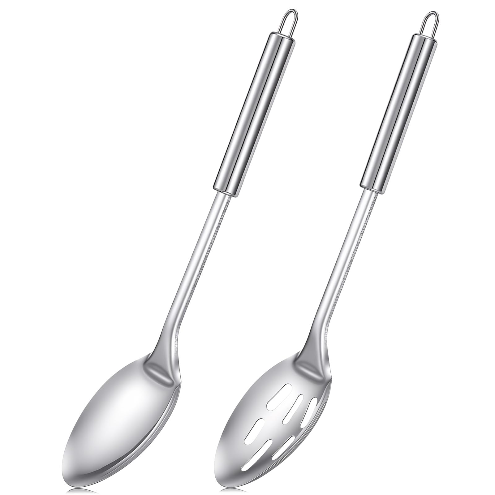 HJZHII 2Pcs Stainless Steel Cooking Spoons Set, Large Cooking Serving Spoon & Slotted Spoon Cooking Utensils Tool Mixing, Serving, Stiring Spoons, Gifts for Home, Restaurant, Dishwasher Safe