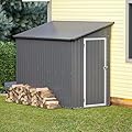 Voryvans Storage Shed 4 * 8 FT Lean to Shed Metal Sheds & Outdoor Storage Cabinet Lockable Tool Organization Bike Mower Shed Portable Outside for Garden Patio, Grey