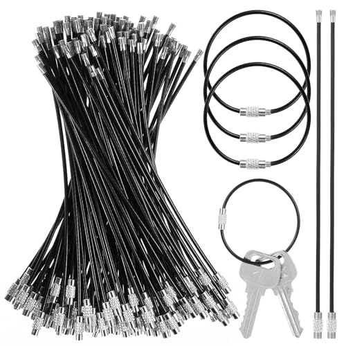 Image of 120 Pack Wire Keychain Cable, 6 Inches Stainless Steel Wire Ring, 2mm Loops Cable Key Ring, Key Chain Rings, Coated Heavy Duty Luggage Tags Loops for Hanging Keyring Keys Tag Keepers Black