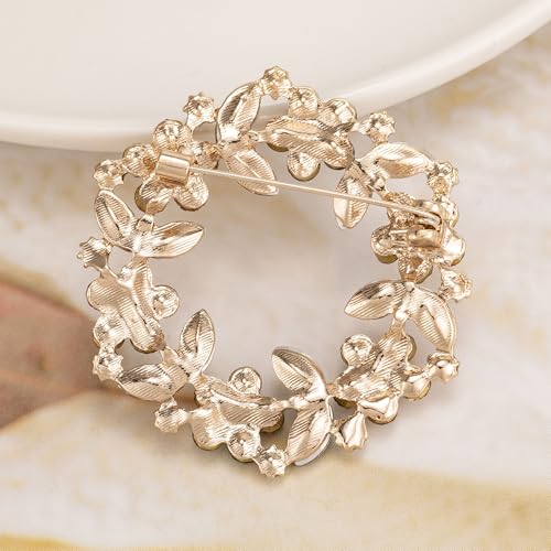 Image of Womens Wreath Flower Brooch Pin Crystal Brooch for Women