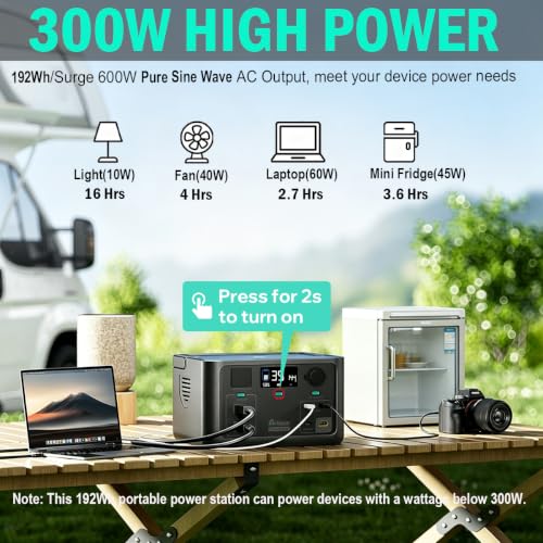 Image of Solar Generator 192Wh with Portable Solar Panel 60W | 300W Portable Power Station, LiFePO4 Battery with 10ms UPS, AC /65W USB-C Output, 1 Hr Fast Charge for Home Camping Emergency